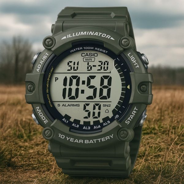שעון דיגיטלי CASIO AE-1500WHX-3AV עם רצועת סיליקון ירוקה